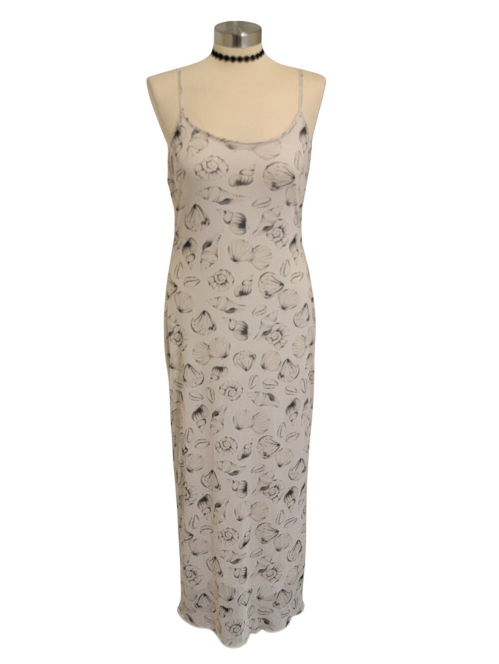 SEE YOU MONDAY Shell-Print Slip Dress in Light Beige and Black NWT